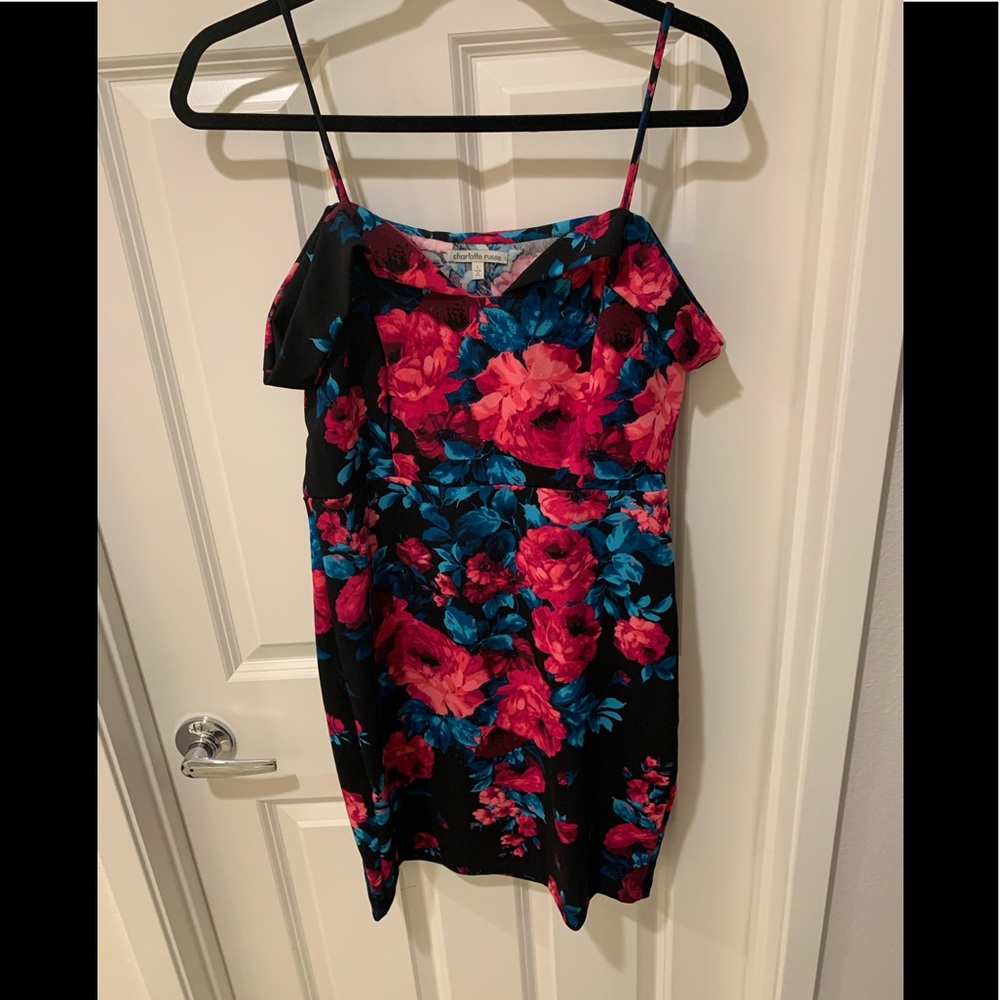 Floral Strap/Cold Shoulder Cocktail Dress- Size L